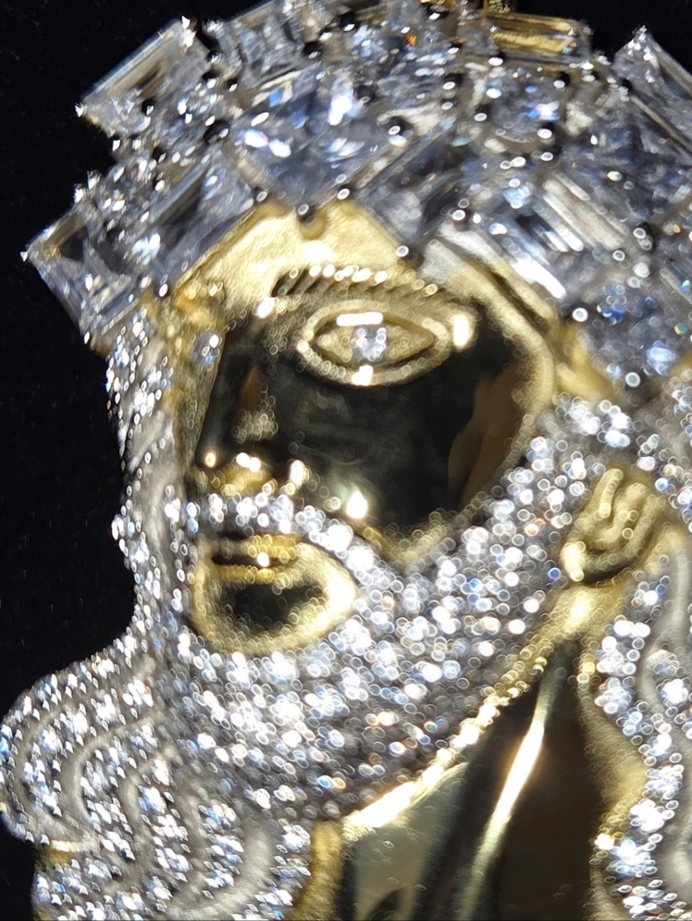 Iced Out 10 carat Moissanite Jesus Peice Baguette Pendant - 14k Yellow ovr 925 S - Picture 11 of 16